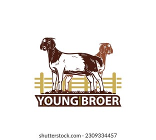 YOUNG BROER GOAT LOGO, silhouette of great sheep standing vector illustrations