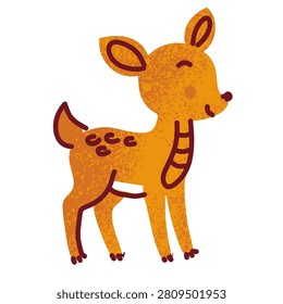 young brown deer standing alone in the wild woods