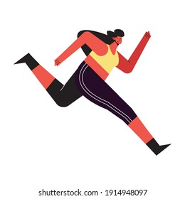 young brunette woman athlete running character vector illustration design