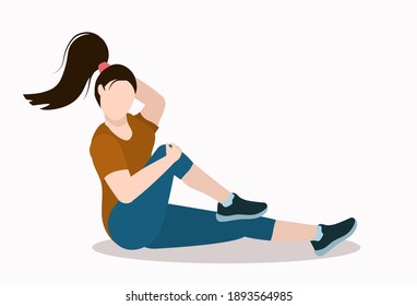 young brunette woman doing sports gymnastics on the floor. The concept of a healthy and active lifestyle. Illustration on a white background