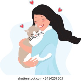 Young Brunette Woman Holding her Cute Cat