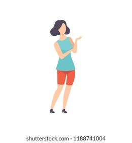 Young brunette woman thinking of something vector Illustration on a white background