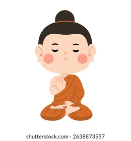 Young Buddhist Monk in Robes cartoon