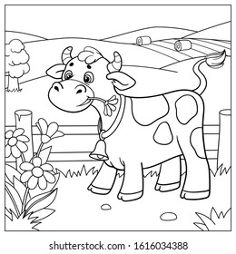 Young bull. Coloring book for children. Cartoon vector illustration.