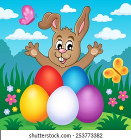 Young bunny with Easter eggs theme 2 - eps10 vector illustration.