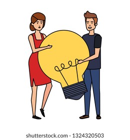 young business couple with bulb light
