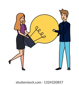 young business couple with bulb light