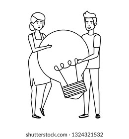 young business couple with bulb light