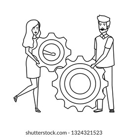 young business couple lifting gear