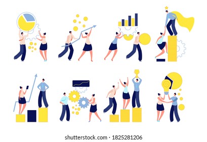 Young business entrepreneurs. Office person, corporate people making presentation. Success finance deal and investment vector illustration