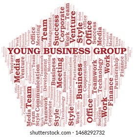 Young Business Group word cloud. Collage made with text only.
