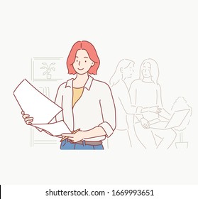 Young business leader in office
 . Hand drawn style vector design illustrations.