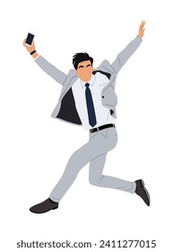 Young business man celebrating success vector art.