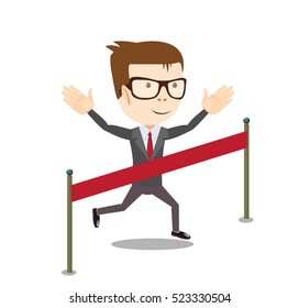 young business man crossing the finish line. Stock vector illustration