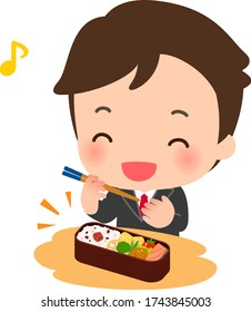 Young business man eating a bento
