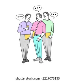 young business man or employee is talking or discussing about work and business looks familiar and happy hand drawn style