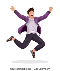 Young business man with happy face vector design, man fashionable with jumping celebration, white background