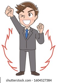 Young business man.He has positive emotions.