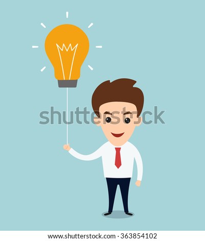 young business man hold lightbulb balloon concept of get idea
