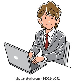 Young business man operating a personal computer
