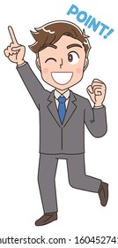 Young business man.He is pointing to the upper left.