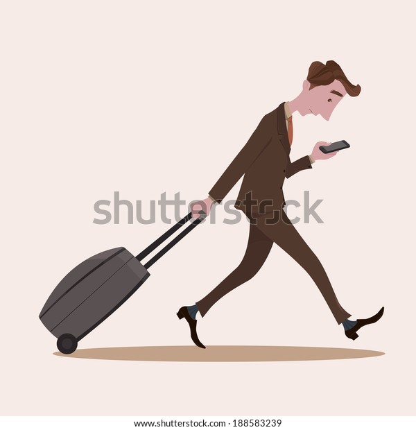 Young Business Man Pulling Luggage Busy Stock Vector (Royalty Free