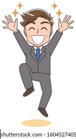 Young business man.He rejoices while jumping.
