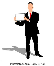 young business man showing something on a board, vector