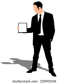 young business man showing something on a board, vector 