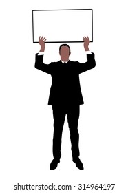 young business man showing something on a board, vector