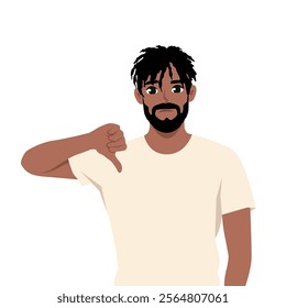 Young Business man showing thumbs down sign, dislike. Flat Vector character illustration