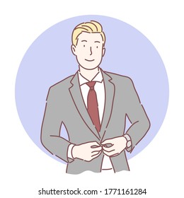 Young business man, smart, cool ,handsome guy in suit concept, Hand drawing character style vector.