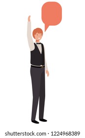 young business man with speech bubble