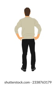 Un joven empresario, Standing View. Personaje masculino de caricatura Viendo un traje informal de oficina inteligente Vista trasera. Ilustración vectorial aislada en fondo blanco