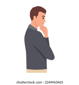 Young Business man standing and thinking. Flat vector illustration isolated on white background