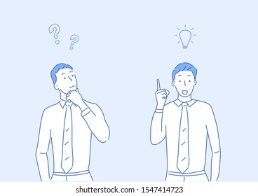 young business man thinking idea. vector illustration.