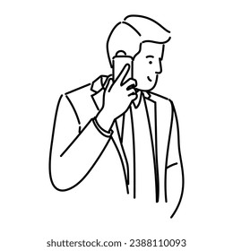 young business man using smartphone social media vector illustration line style black and white