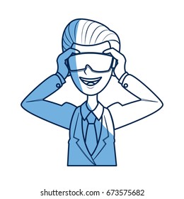 young business man wearing vr headset entertainment