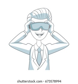 young business man wearing vr headset entertainment
