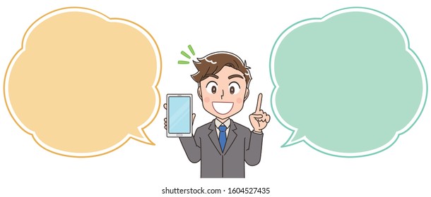 Young business man.With speech balloon.