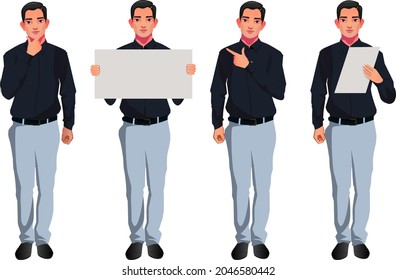 young business men character in different poses set vector indian style