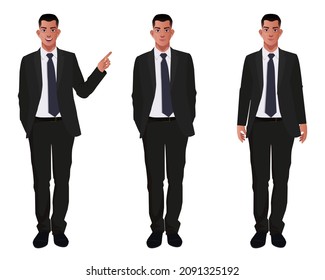 young business men or manager vector characters design in formal clothes different posses