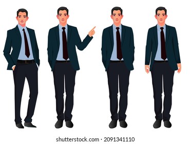 young business men or manager vector characters design in formal clothes different posses