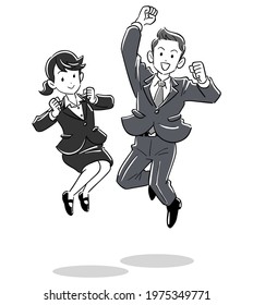Young business men and women to jump