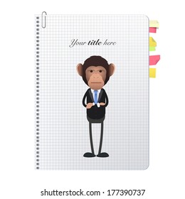 Young business monkey printed on notebook