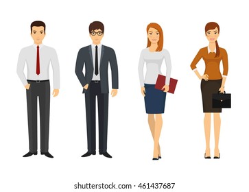 Young business people characters in various poses isolated on white background. Vector illustration
