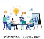 Young business people team. vector illustration banner.
planning project marketing strategy concept. sharing ideas, preparing presentations, coaching women and men using laptop.
flat cartoon design