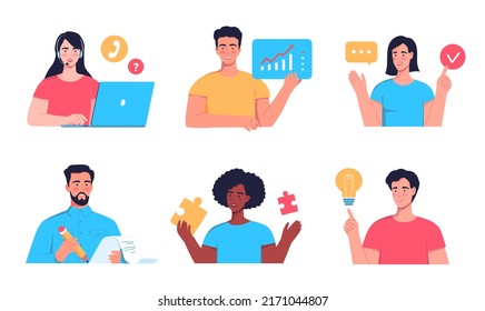 Young business people work together. Modern characters people design illustration
