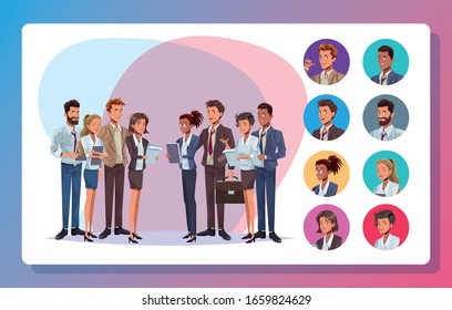 young business people workers characters vector illustration design