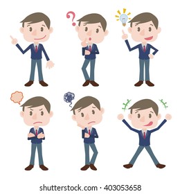 young business person character various feeling clip art set, vector illustration